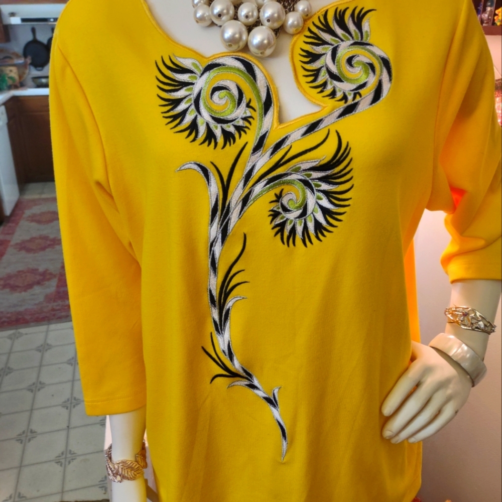 Yellow Embroidered Women's Top